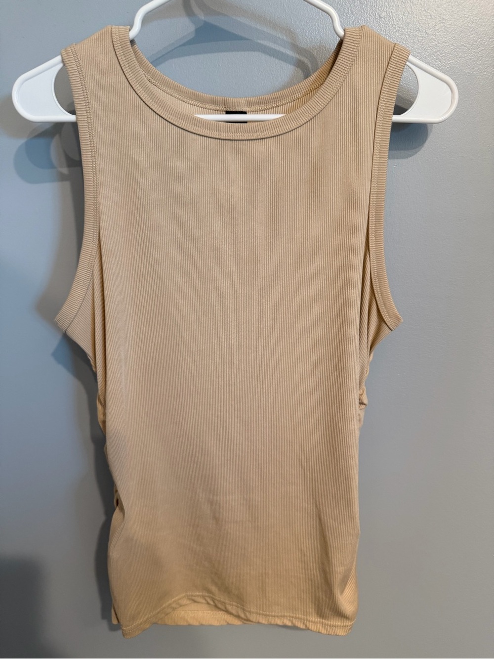 Sleeveless Ruched Side Ribbed Tank Top - Beige